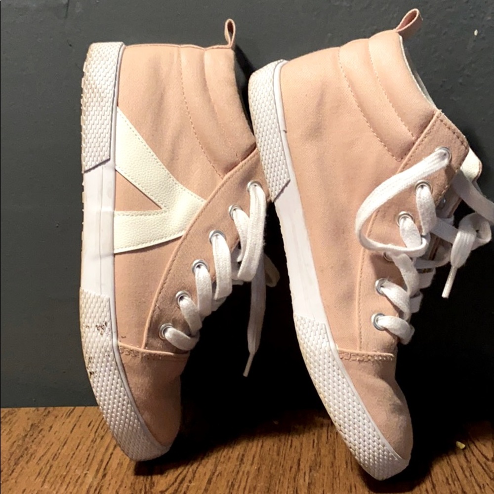 Size 6 Pink & White Ankle High Rise Sneakers